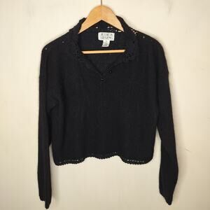 Vintage Jessica Stevens Silk Angora Sweater Crochet Trim